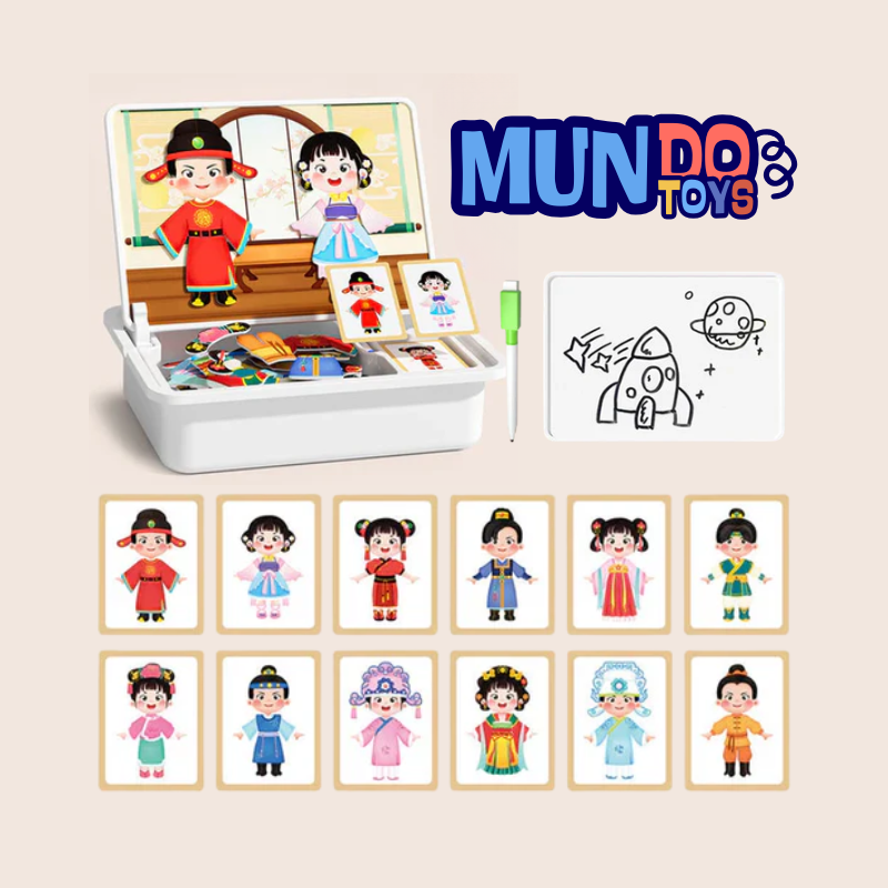 Multifunctional magnetic puzzle box: educational game and drawing board for children